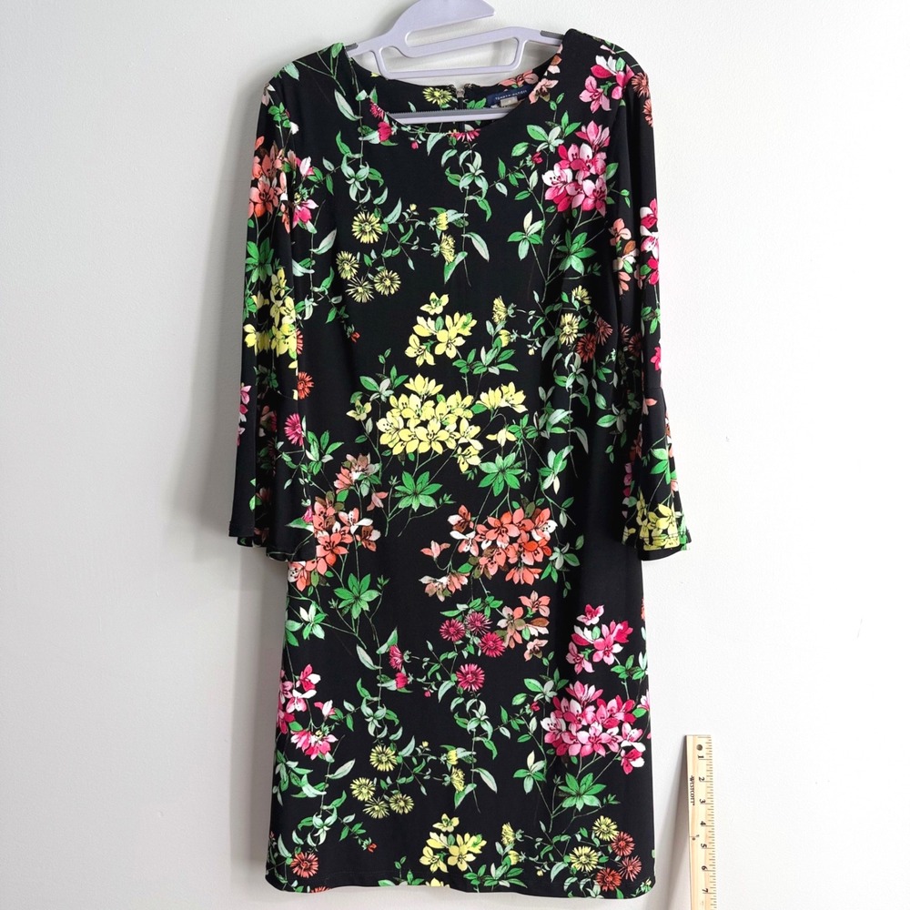 Tommy Hilfiger Black Floral BellSleeve Shift Dress Womens 10 Contemporary Casual